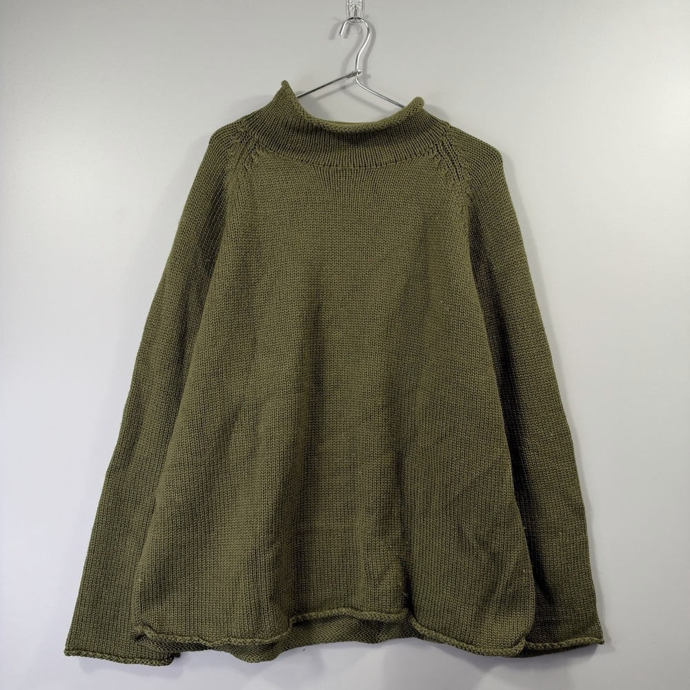Vintage J.Crew Sweater Mens XL Green 100% Wool Mock Neck Chunky Knit Fisherman